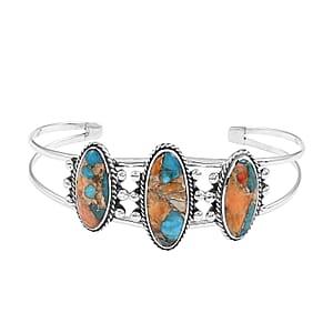 Santa Fe Style Spiny Turquoise Cuff Bracelet in Sterling Silver (6.50 in) 21.00 ctw