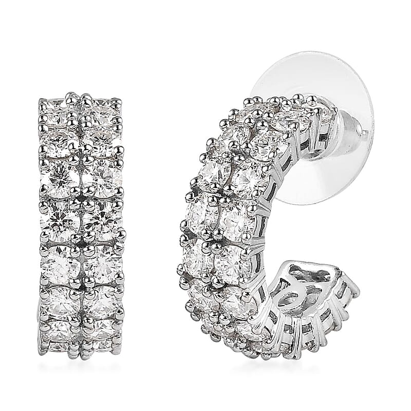Moissanite 4.90 ctw Half Hoop Earrings in Platinum Over Sterling Silver