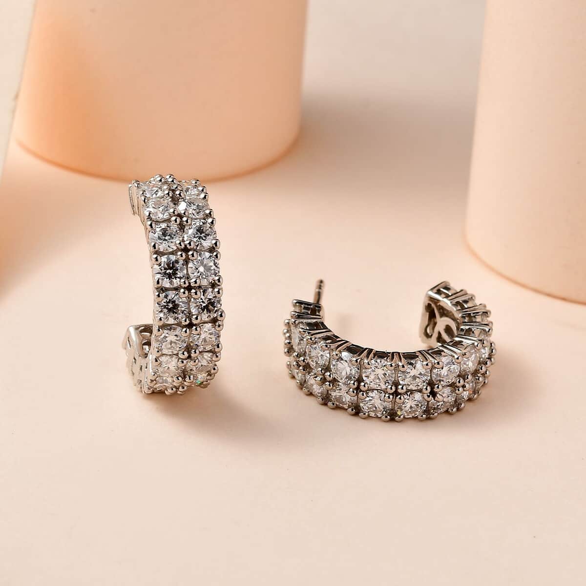 Moissanite Half Hoop Earrings in Platinum Over Sterling Silver 4.90 ctw image number 1