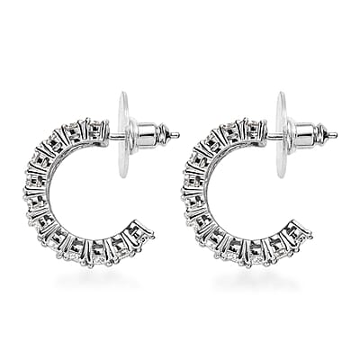 Moissanite 4.90 ctw Half Hoop Earrings in Platinum Over Sterling Silver