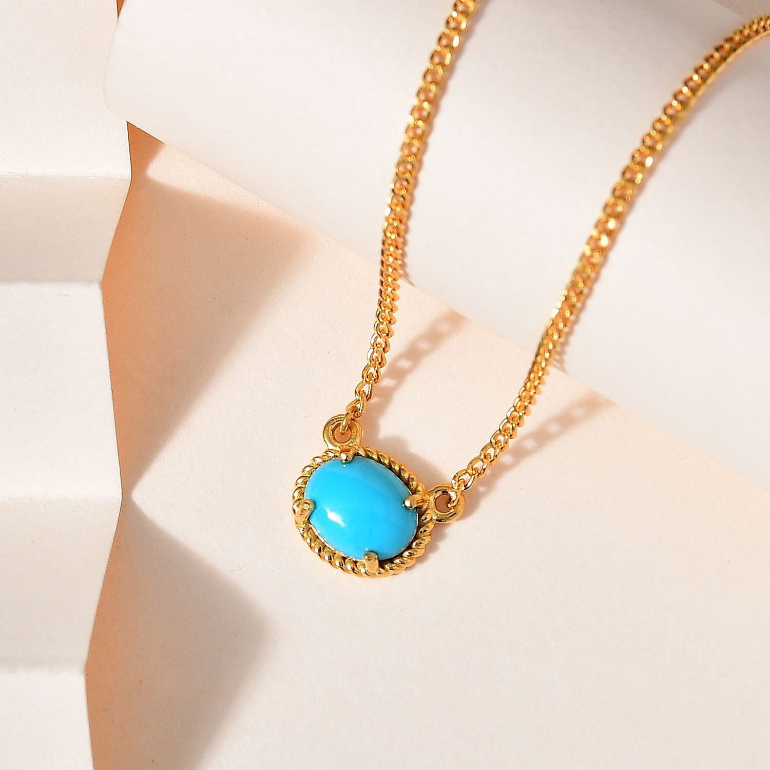 Sleeping Beauty Turquoise Necklace 18-20 Inches in Vermeil Yellow Gold Over Sterling Silver 2.25 ctw