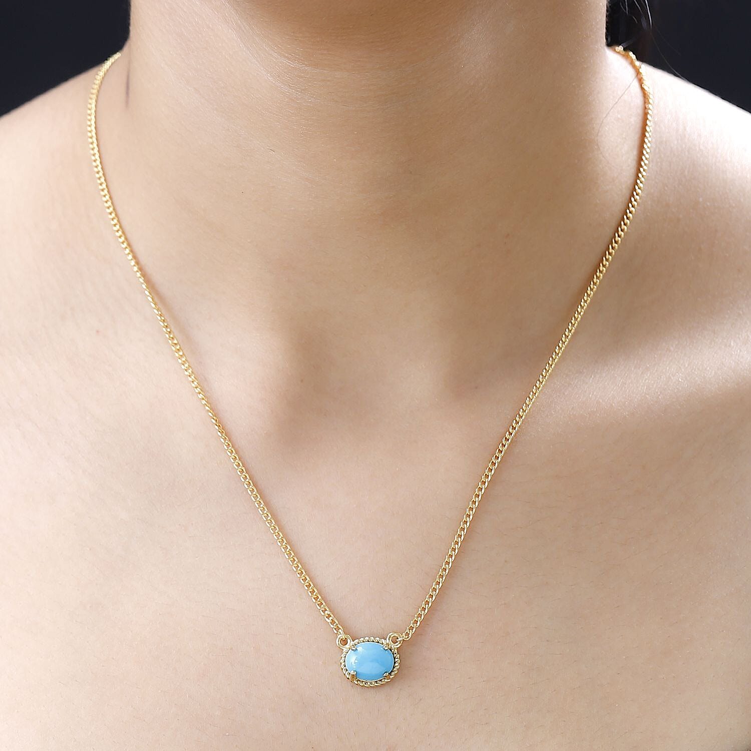 Sleeping Beauty Turquoise Necklace 18-20 Inches in Vermeil Yellow Gold Over Sterling Silver 2.25 ctw