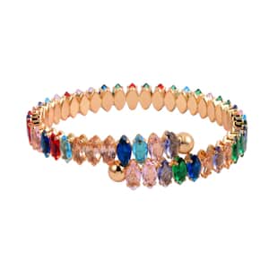 Simulated Multi Color Diamond Bypass Bangle Bracelet in Goldtone (7-8In) 22.00 ctw