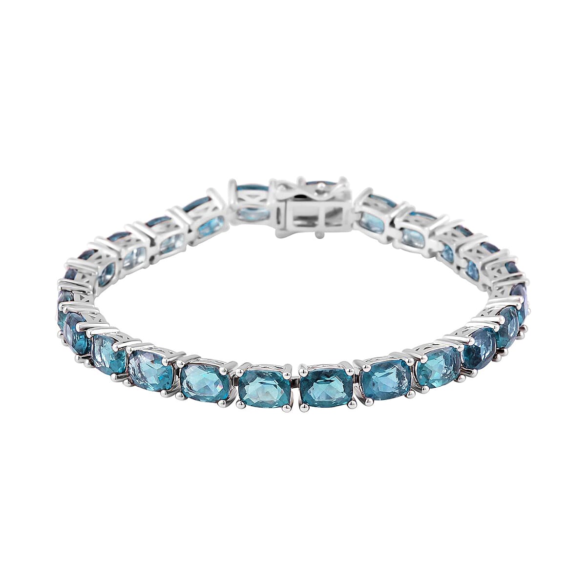 Dean Teal Fluorite (IR) Tennis Bracelet in Rhodium Over Sterling Silver (7.25 In) 26.25 ctw image number 0