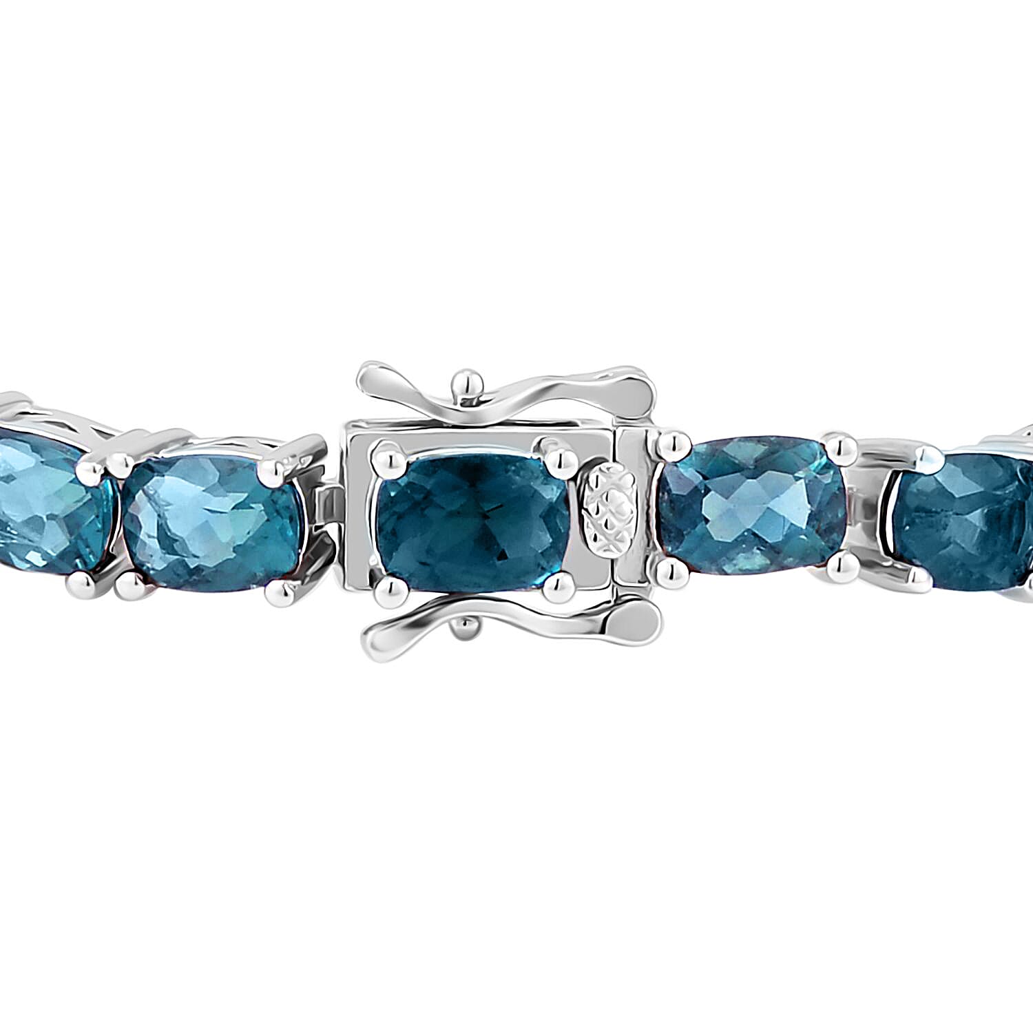 Dean Teal Fluorite (IR) 26.25 ctw Tennis Bracelet in Rhodium Over Sterling Silver (7.25 In)