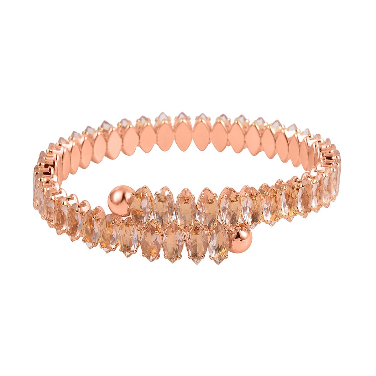 Simulated Champagne Color Diamond Bypass Bangle Bracelet in Rosetone (7-8In) 22.00 ctw image number 0