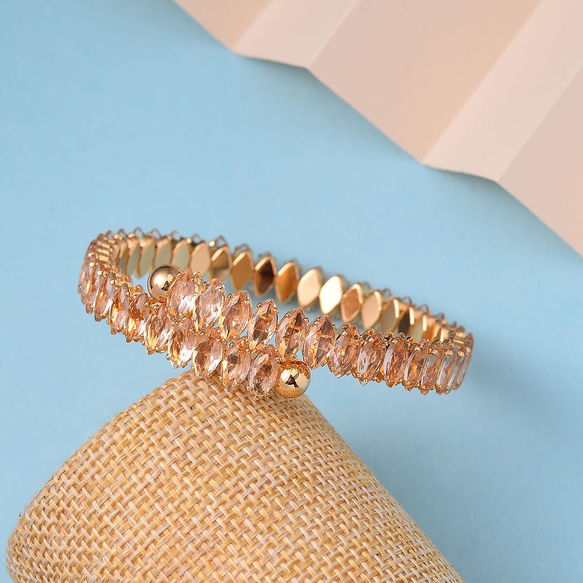 Simulated Champagne Color Diamond Bypass Bangle Bracelet in Rosetone (7-8In) 22.00 ctw image number 1