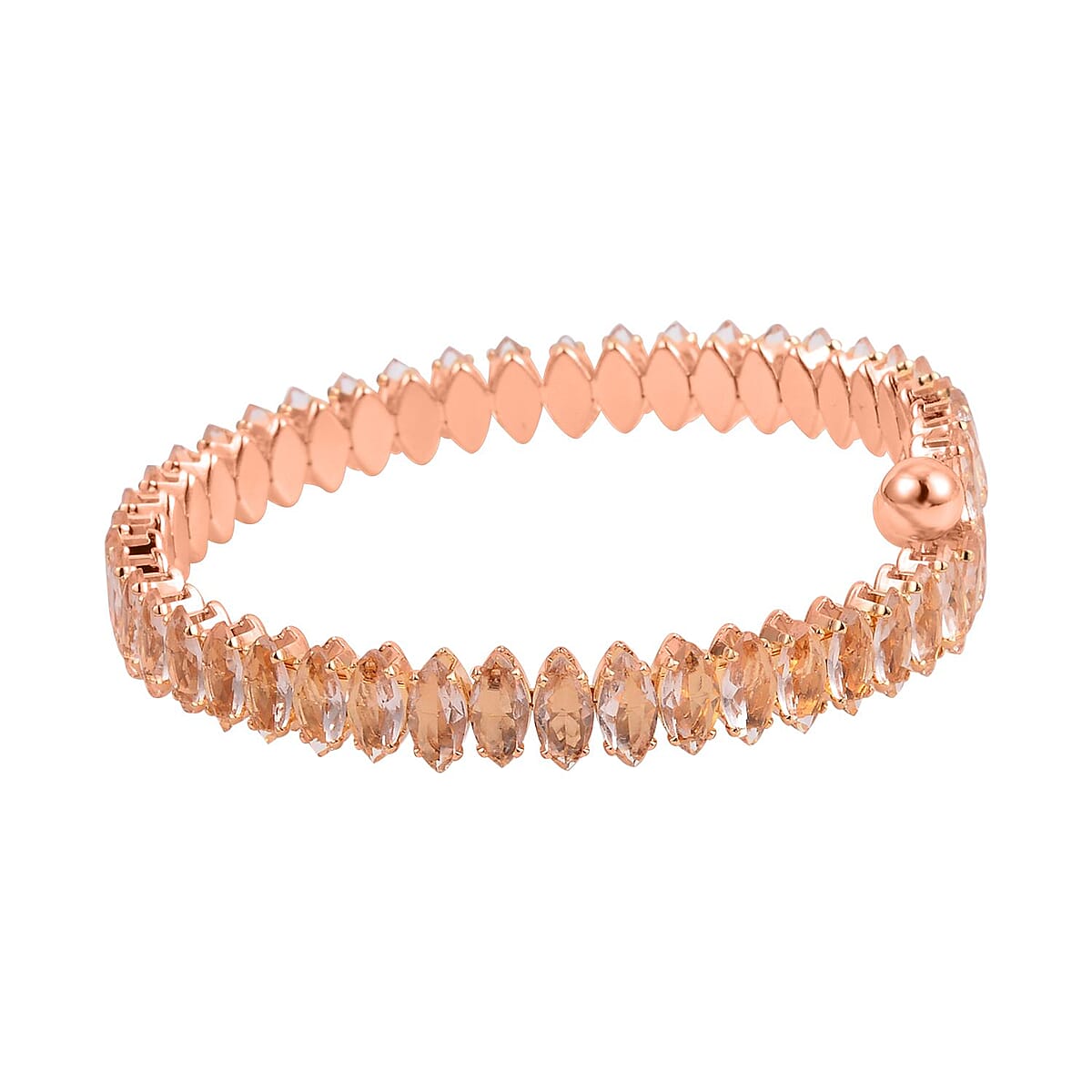 Simulated Champagne Color Diamond Bypass Bangle Bracelet in Rosetone (7-8In) 22.00 ctw image number 3