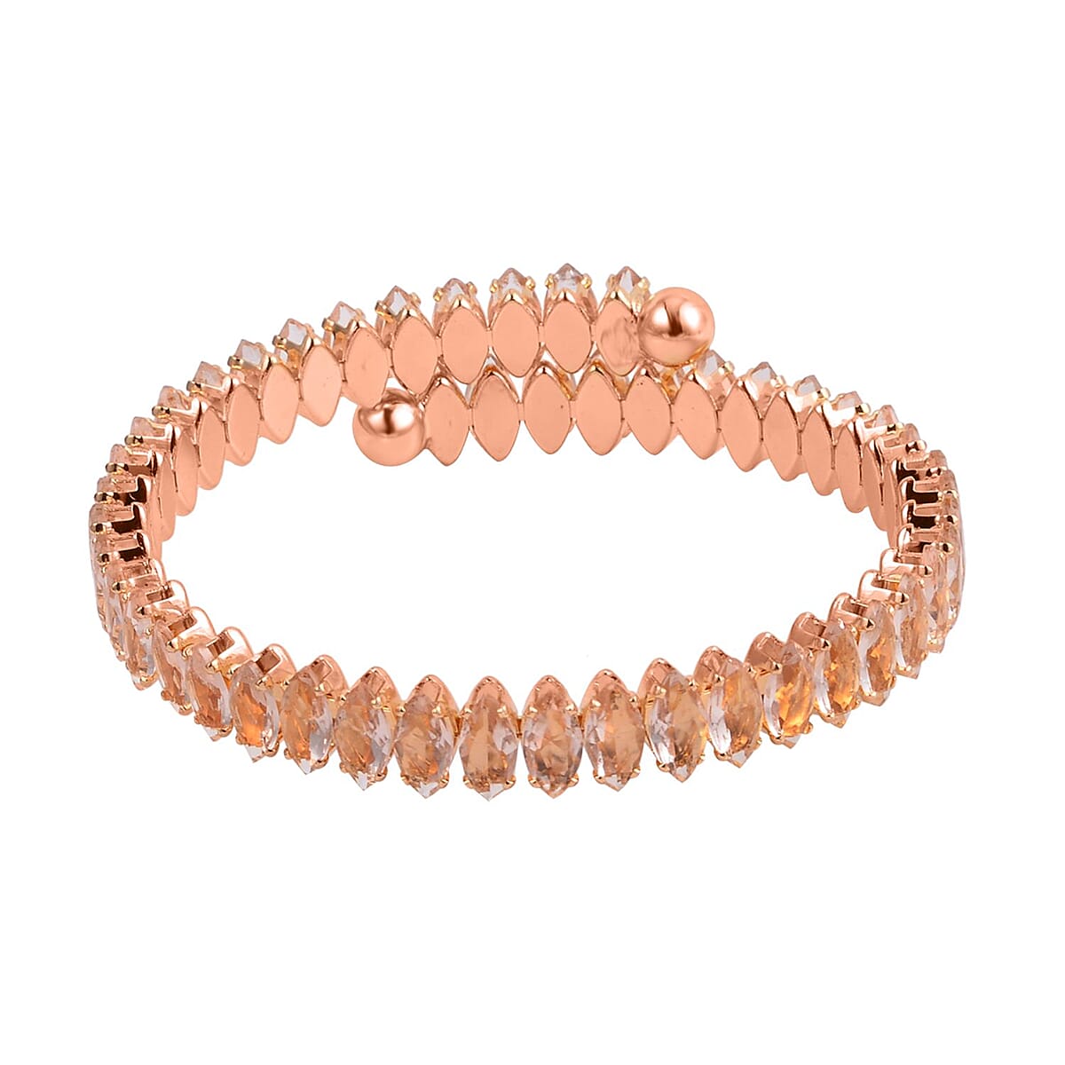 Simulated Champagne Color Diamond Bypass Bangle Bracelet in Rosetone (7-8In) 22.00 ctw image number 4