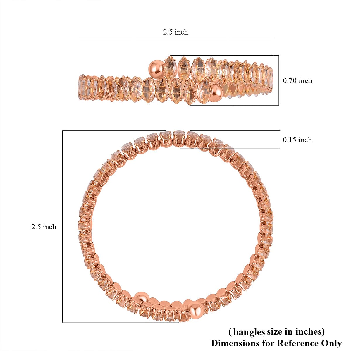 Simulated Champagne Color Diamond Bypass Bangle Bracelet in Rosetone (7-8In) 22.00 ctw image number 5