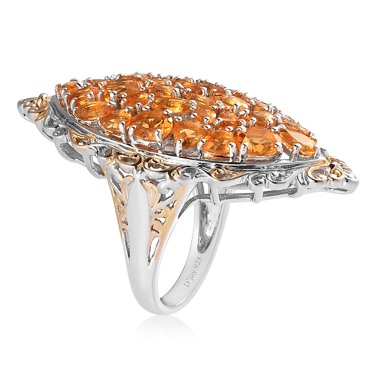 Salamanca Fire Opal Elongated Ring in Vermeil YG and Platinum Over Sterling Silver 4.10 ctw image number 3