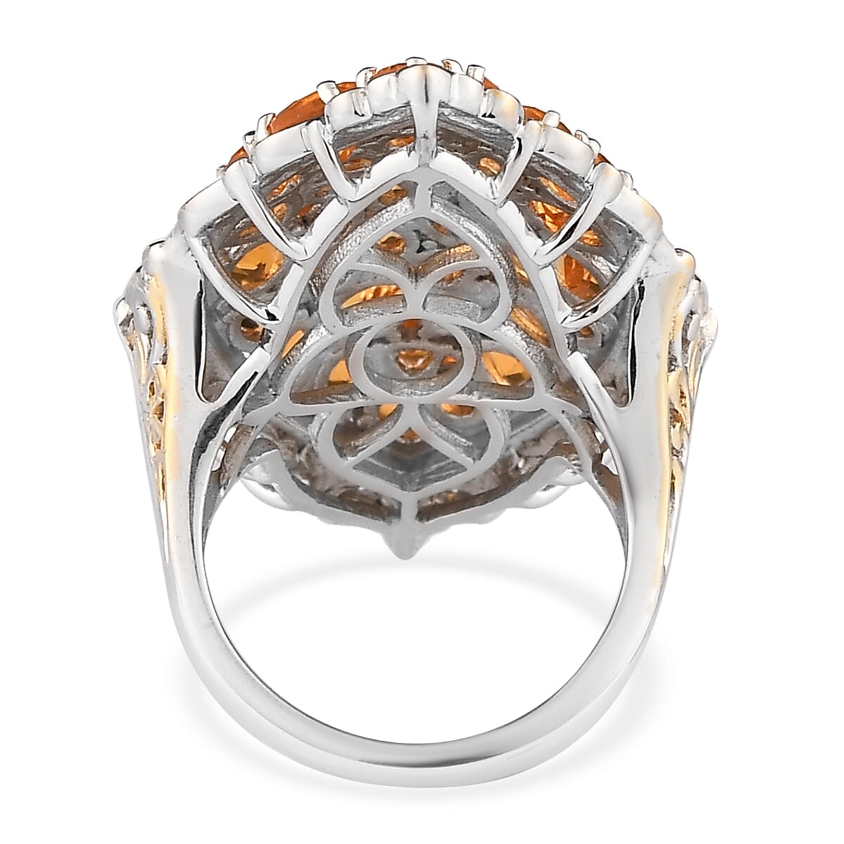 Salamanca Fire Opal Elongated Ring in Vermeil YG and Platinum Over Sterling Silver 4.10 ctw image number 4