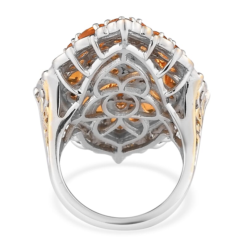 Salamanca Fire Opal Elongated Ring in Vermeil YG and Platinum Over Sterling Silver (Size 10.0) 4.10 ctw