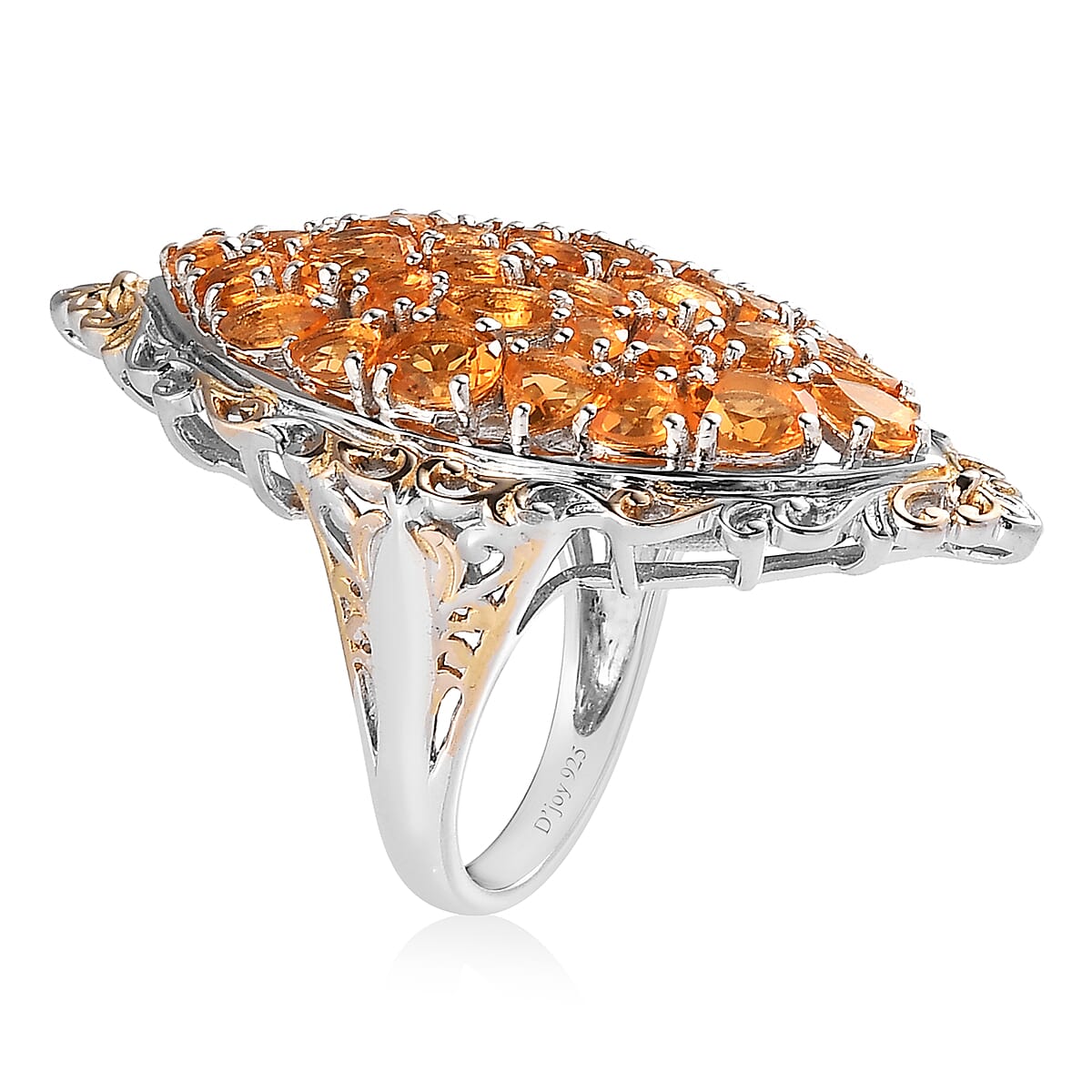 Salamanca Fire Opal Elongated Ring in Vermeil YG and Platinum Over Sterling Silver (Size 9.0) 4.10 ctw image number 3