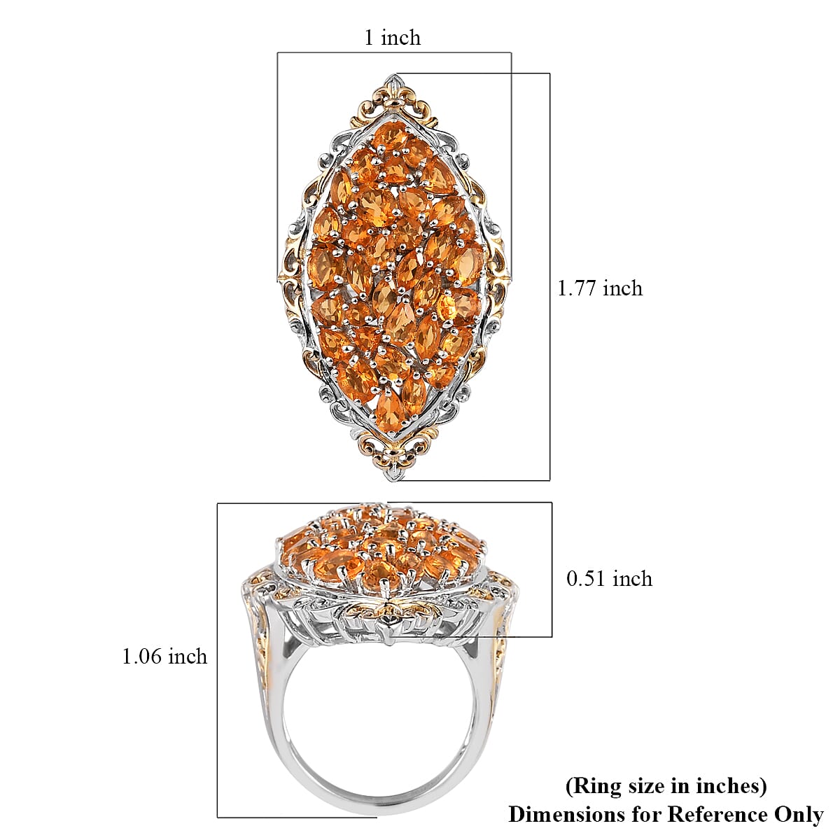 Salamanca Fire Opal Elongated Ring in Vermeil YG and Platinum Over Sterling Silver (Size 9.0) 4.10 ctw image number 5