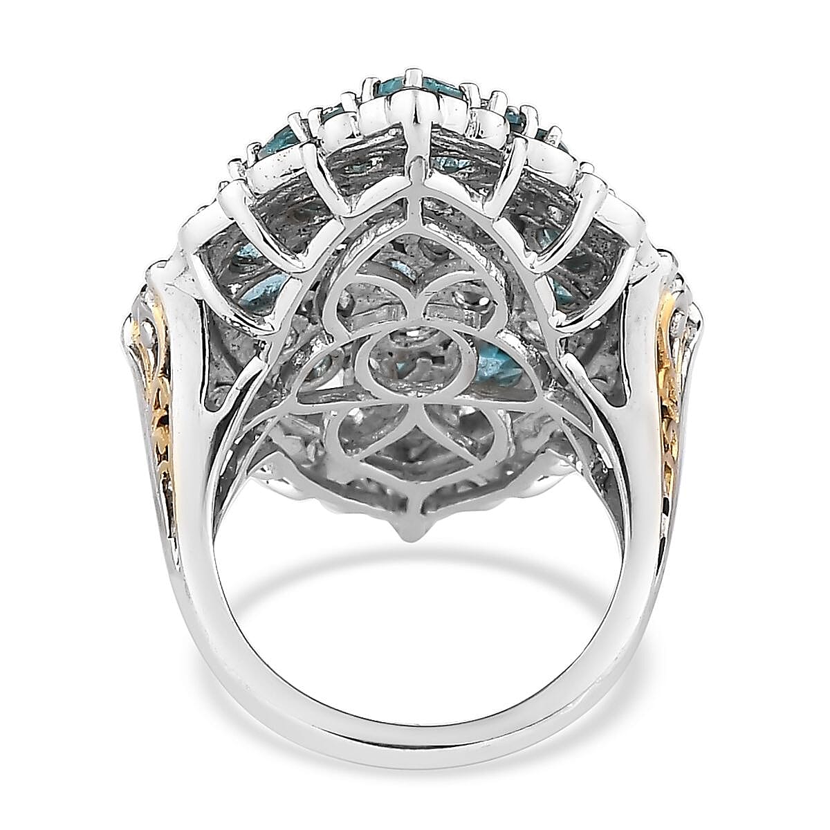 Madagascar Paraiba Apatite Elongated Ring in Vermeil Yellow Gold and Platinum Over Sterling Silver (Size 7.0) 6.40 ctw image number 4