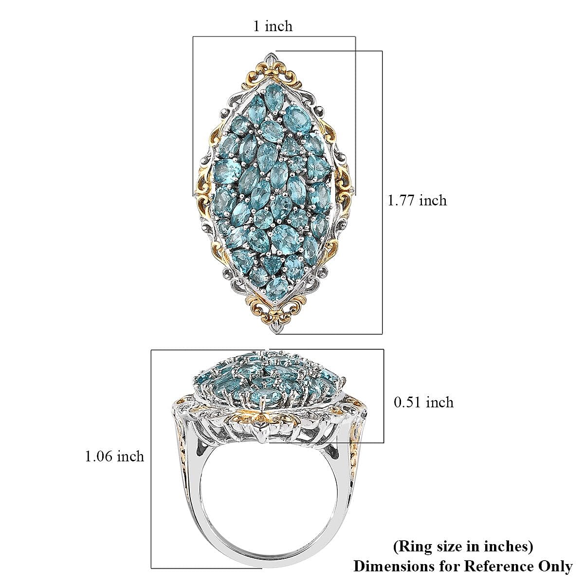 Madagascar Paraiba Apatite Elongated Ring in Vermeil Yellow Gold and Platinum Over Sterling Silver (Size 7.0) 6.40 ctw image number 5