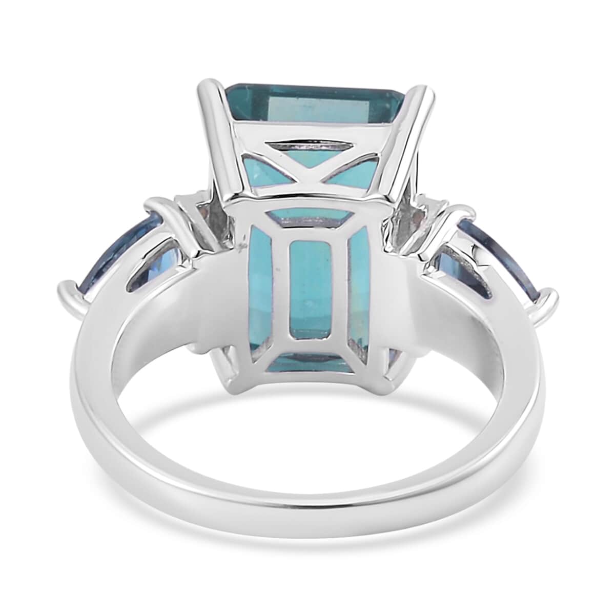 Teal Fluorite, Multi Gemstone Ring in Rhodium Over Sterling Silver (Size 10.0) 11.25 ctw image number 4