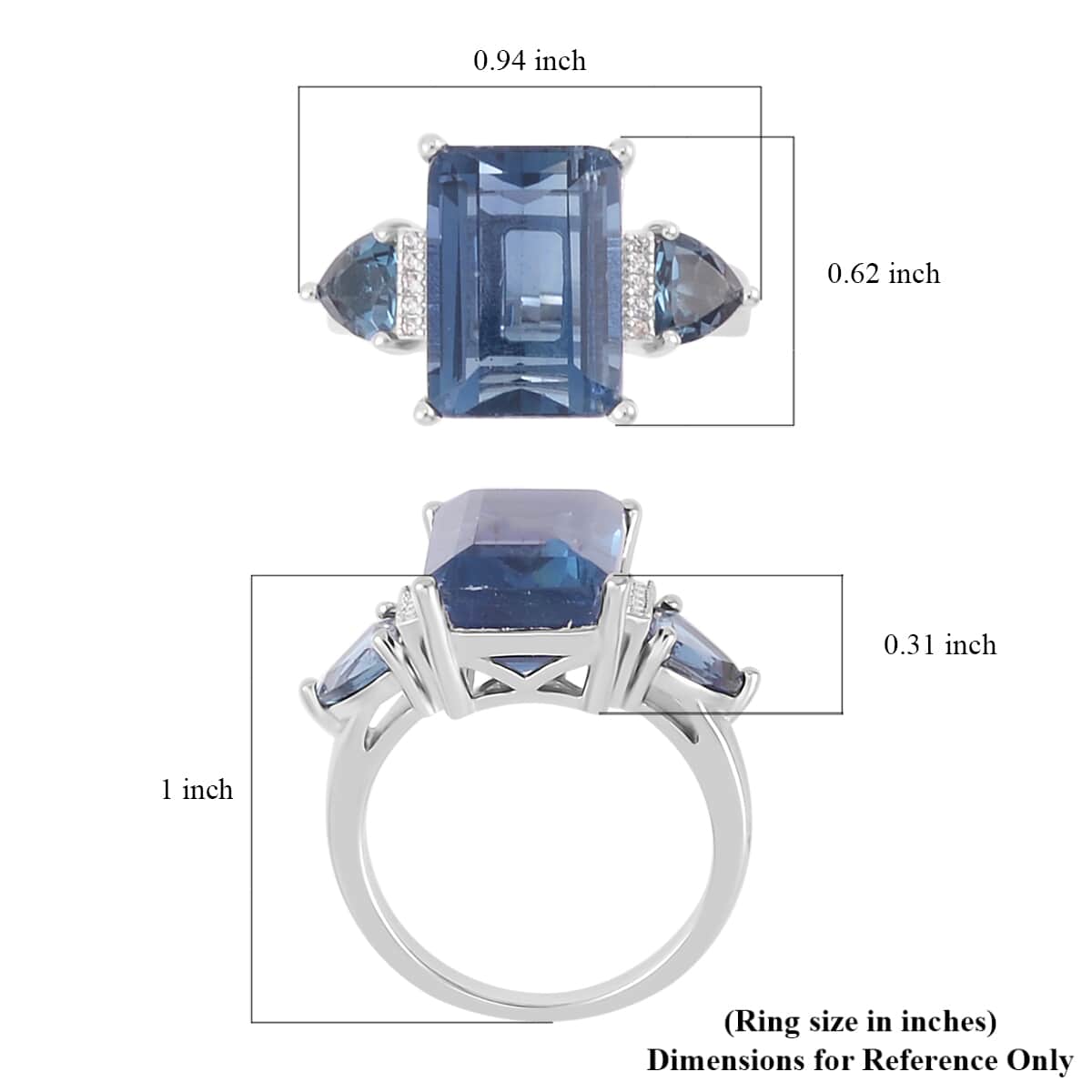 Dean Teal Fluorite (IR) and Multi Gemstone Ring in Rhodium Over Sterling Silver (Size 10.0) 11.25 ctw image number 5