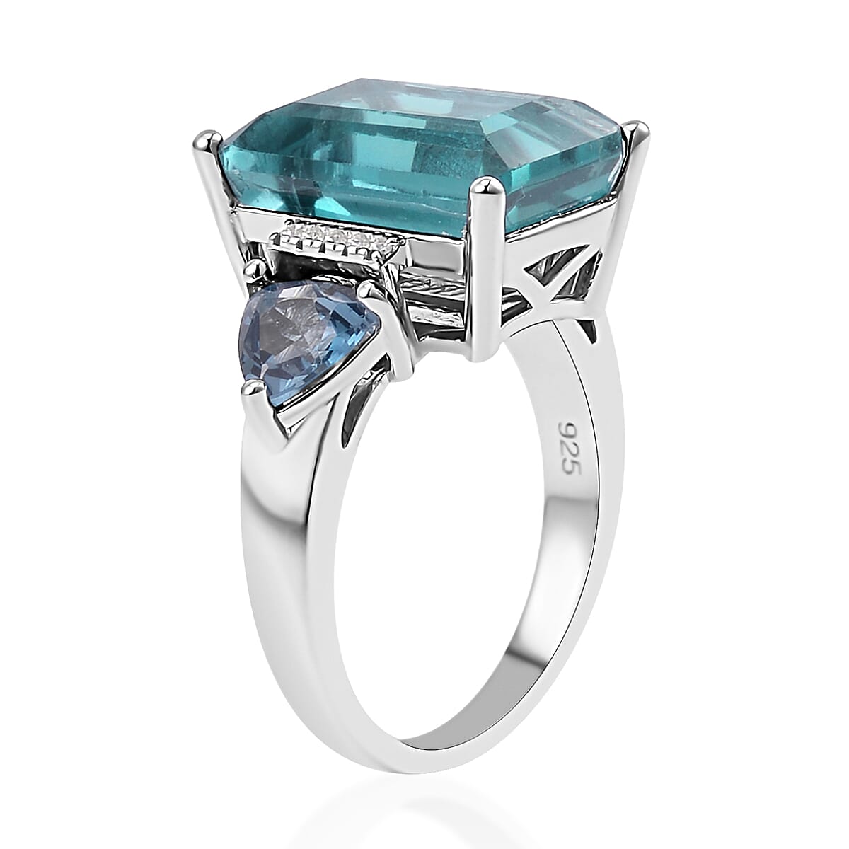 Dean Teal Fluorite (IR) and Multi Gemstone Ring in Rhodium Over Sterling Silver (Size 6.0) 11.25 ctw image number 3