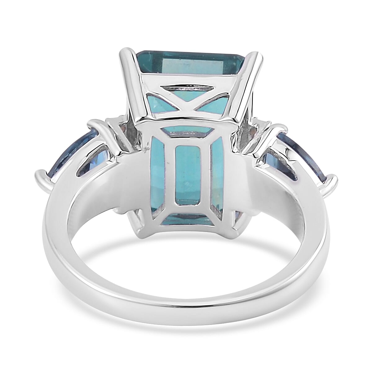 nff☆teal gemstone ring Five Stone Diamond Accented Multi Prong Setting - Depicted