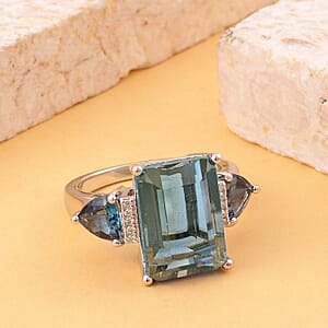 Dean Teal Fluorite (IR) and Multi Gemstone Ring in Rhodium Over Sterling Silver (Size 9.0) 11.25 ctw