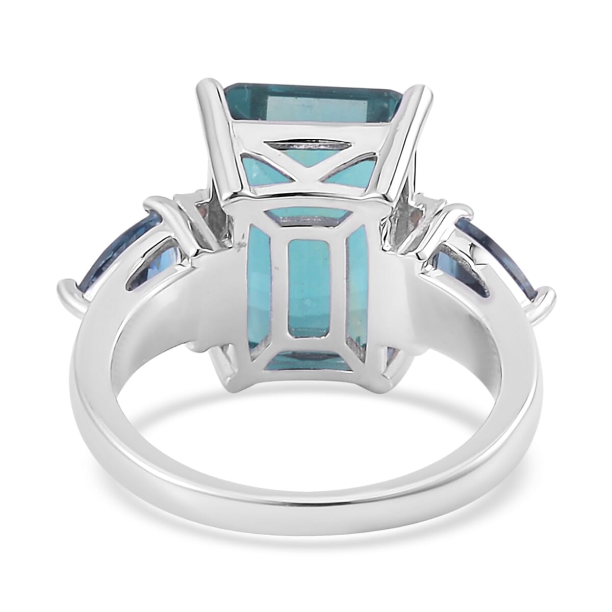Dean Teal Fluorite (IR) and Multi Gemstone Ring in Rhodium Over Sterling Silver (Size 9.0) 11.25 ctw image number 4