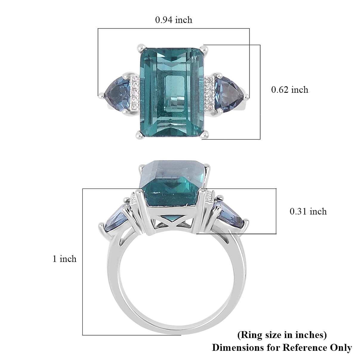 Dean Teal Fluorite (IR) and Multi Gemstone Ring in Rhodium Over Sterling Silver (Size 9.0) 11.25 ctw