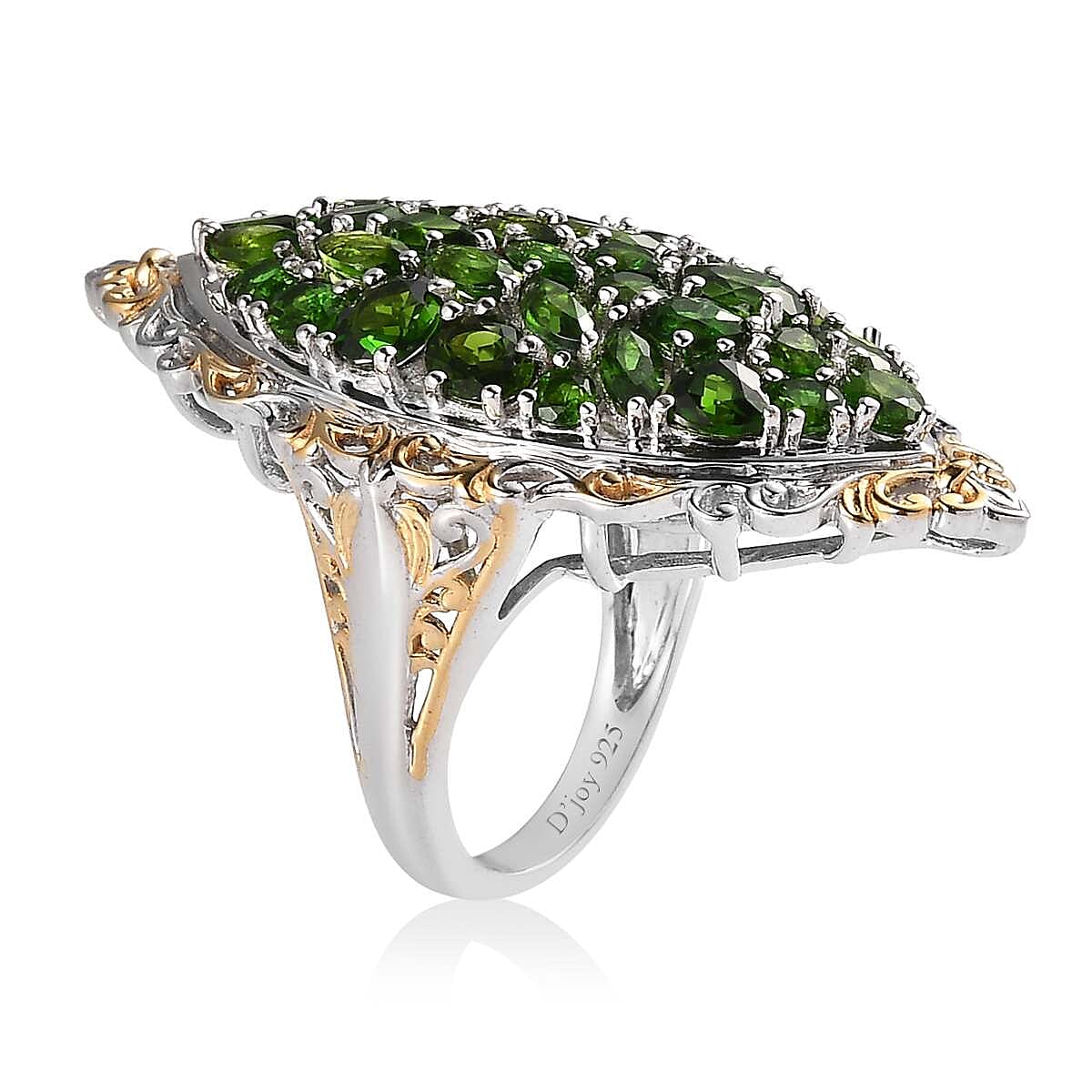 Chrome Diopside Elongated Ring in Vermeil Yellow Gold and Platinum Over Sterling Silver (Size 7.0) 7.00 ctw image number 3
