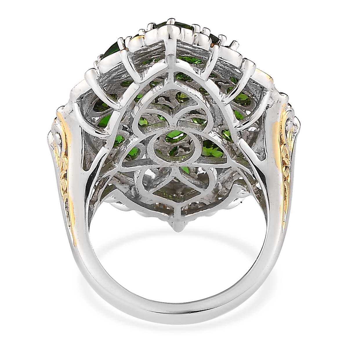 Chrome Diopside Elongated Ring in Vermeil Yellow Gold and Platinum Over Sterling Silver (Size 7.0) 7.00 ctw image number 4