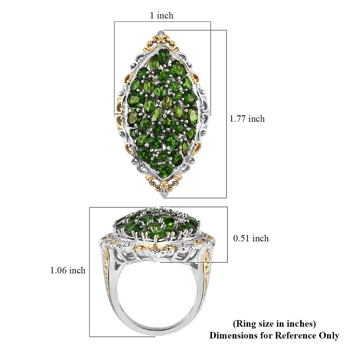 Chrome Diopside Elongated Ring in Vermeil Yellow Gold and Platinum Over Sterling Silver (Size 7.0) 7.00 ctw image number 5