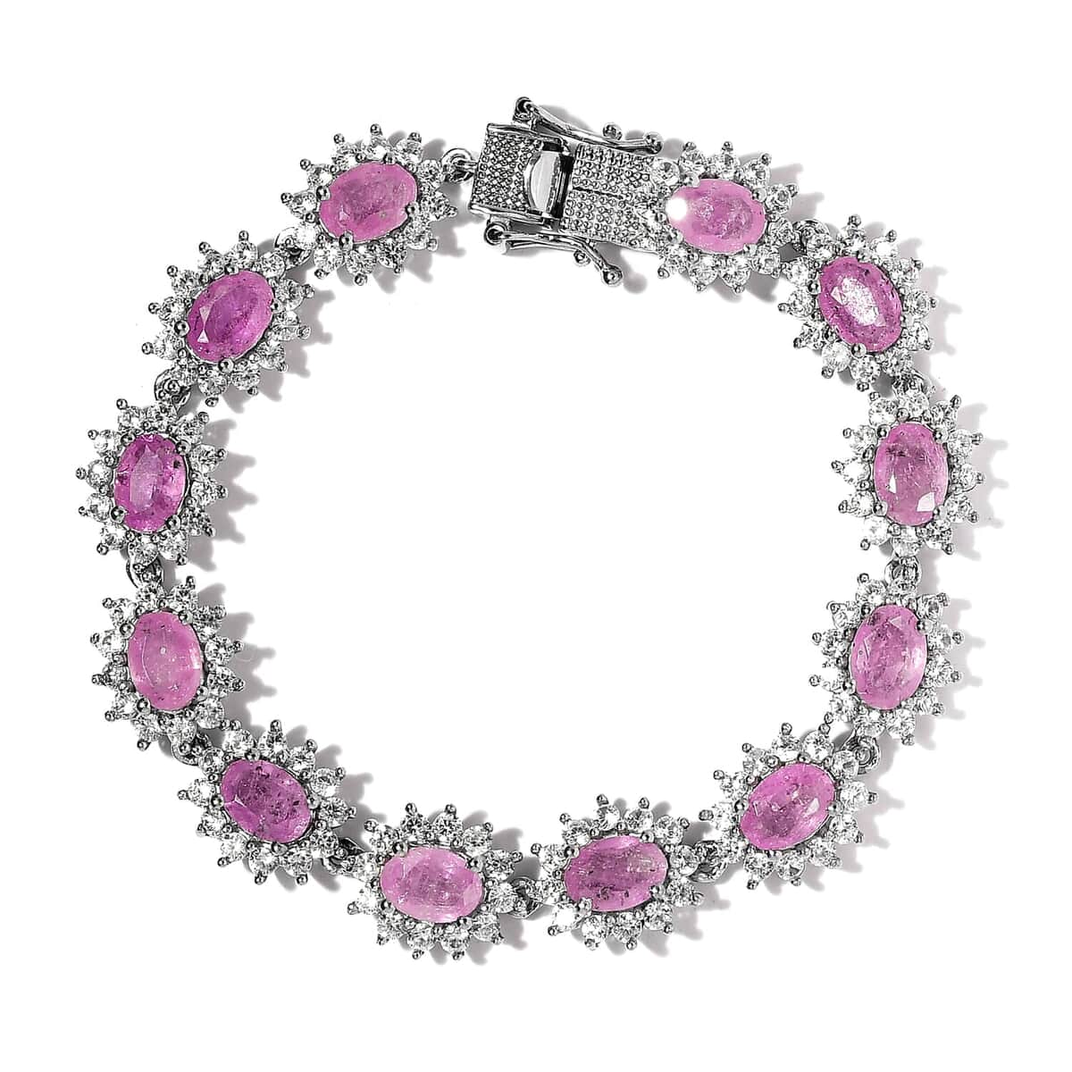 Ilakaka Hot Pink Sapphire (FF) and White Zircon Bracelet in Platinum Over Sterling Silver (6.50 In) 19.15 ctw image number 0