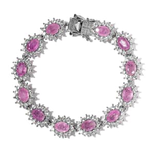 Ilakaka Hot Pink Sapphire (FF) and White Zircon Bracelet in Platinum Over Sterling Silver (6.50 In) 19.15 ctw
