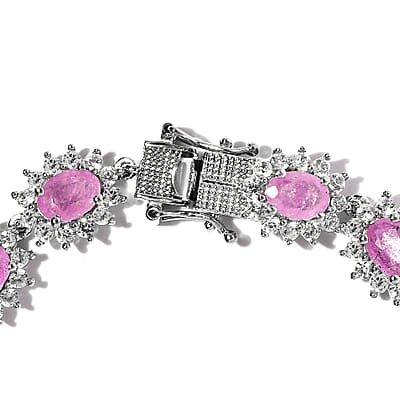 Ilakaka Hot Pink Sapphire (FF) and White Zircon Bracelet in Platinum Over Sterling Silver (6.50 In) 19.15 ctw