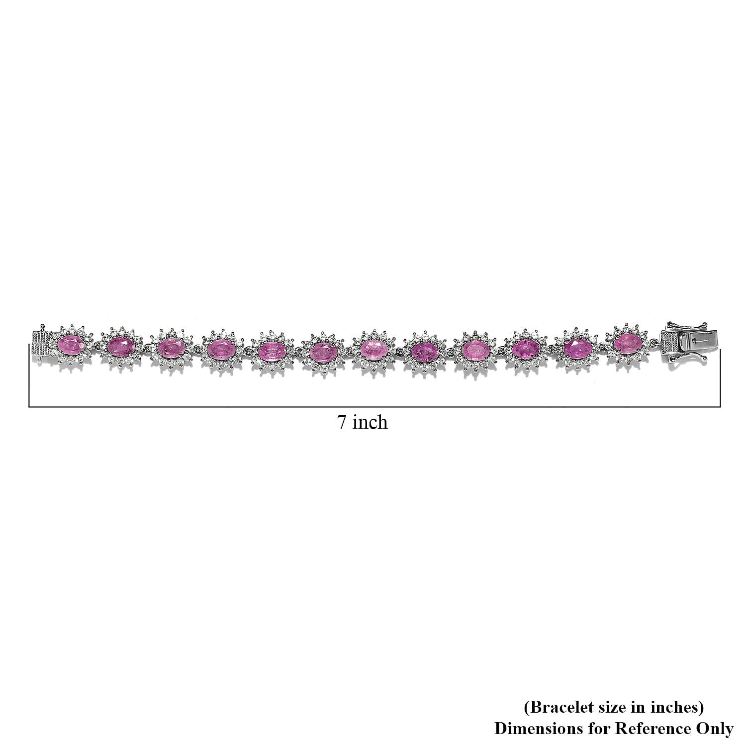 Ilakaka Hot Pink Sapphire (FF) and White Zircon Bracelet in Platinum Over Sterling Silver (6.50 In) 19.15 ctw