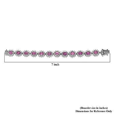 Ilakaka Hot Pink Sapphire (FF) and White Zircon Bracelet in Platinum Over Sterling Silver (6.50 In) 19.15 ctw