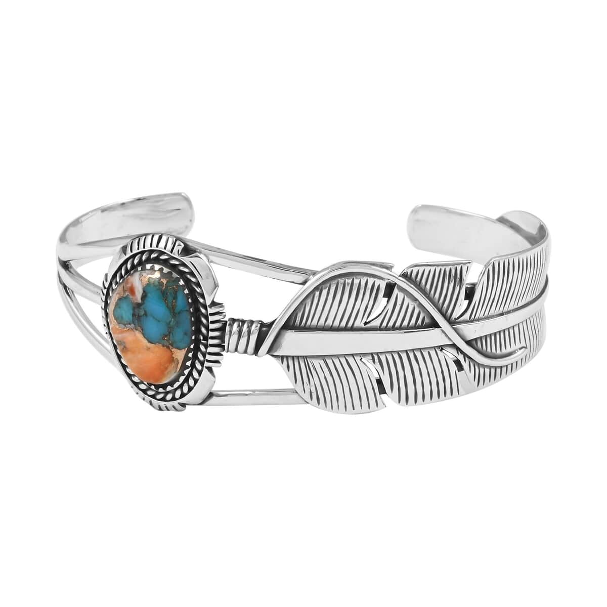 Santa Fe Style Spiny Turquoise Cuff Bracelet in Sterling Silver (6.50 In) 7.00 ctw image number 0