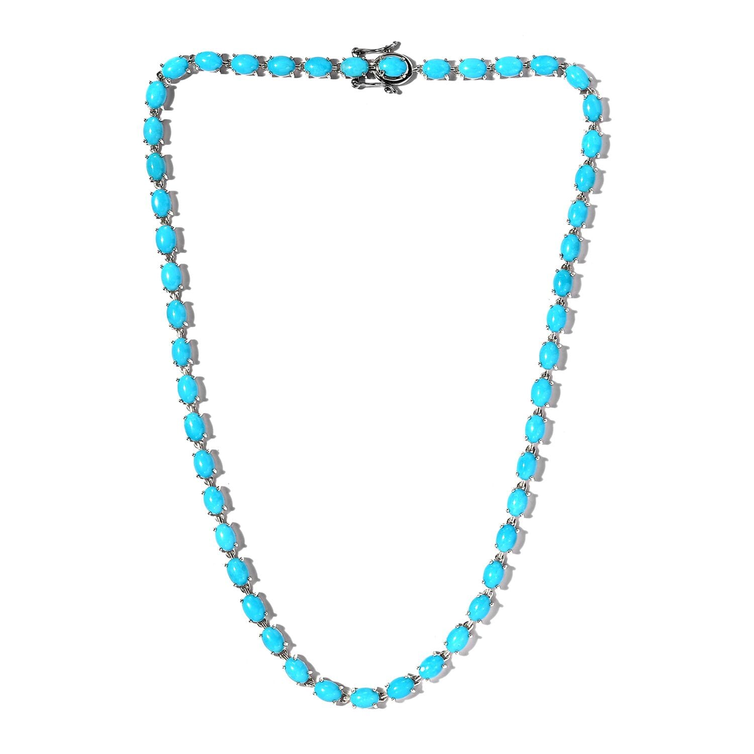 Buy Sleeping Beauty Turquoise Tennis Necklace 18 Inches in Platinum Over Sterling Silver 35.75 ctw at ShopLC