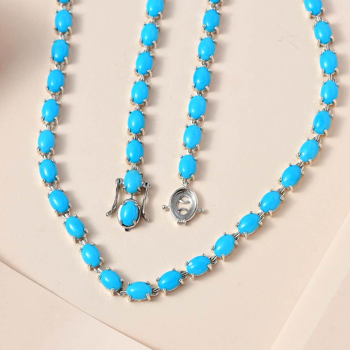 TLV Sleeping Beauty Turquoise Tennis Necklace in Platinum Over Sterling Silver 35.75 ctw image number 1