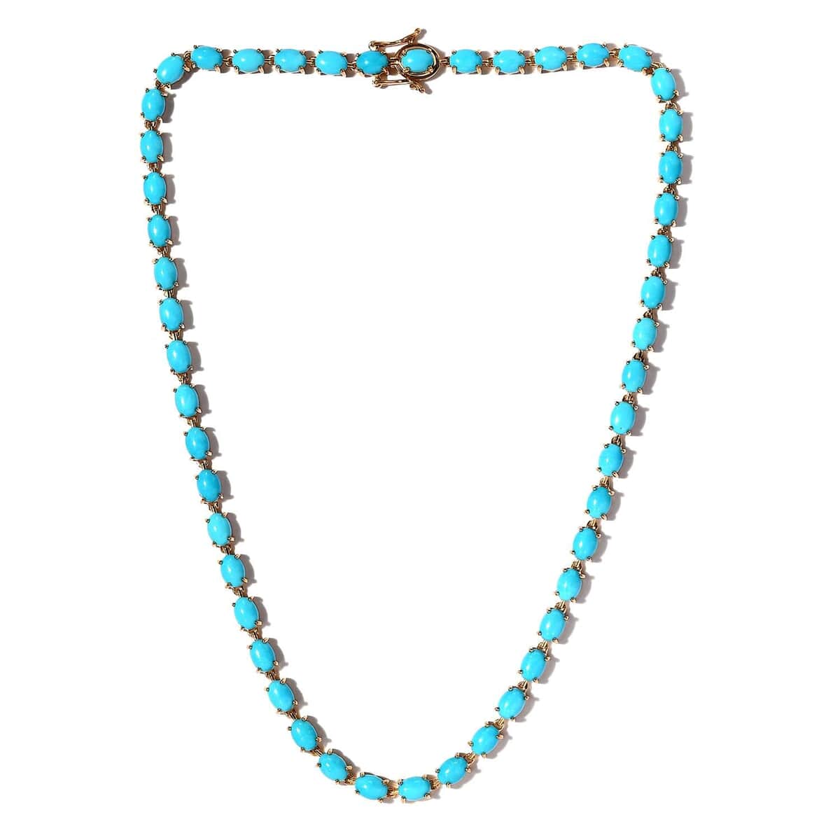 Sleeping Beauty Turquoise Tennis Necklace 18 Inches in Vermeil Yellow Gold Over Sterling Silver 35.75 ctw image number 0