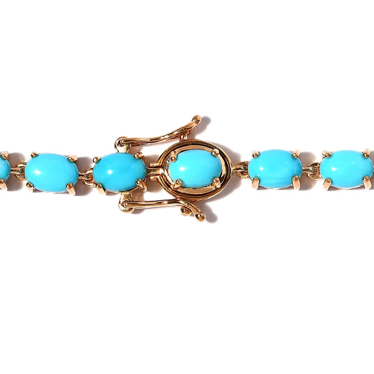 Sleeping Beauty Turquoise Tennis Necklace 18 Inches in Vermeil Yellow Gold Over Sterling Silver 35.75 ctw image number 3