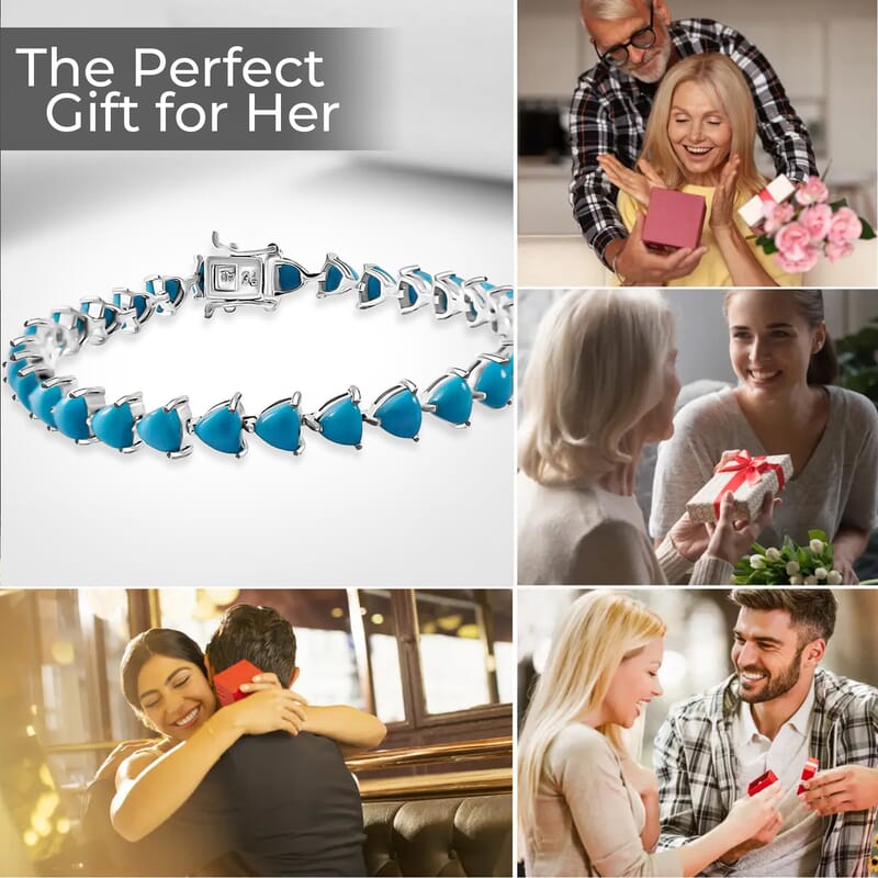 Premium Sleeping Beauty Turquoise Tennis Bracelet, Turquoise Bracelet,  Platinum Over Sterling Silver Bracelet, Turquoise Jewelry, Gift For Her (6.50 In) 12.00 ctw