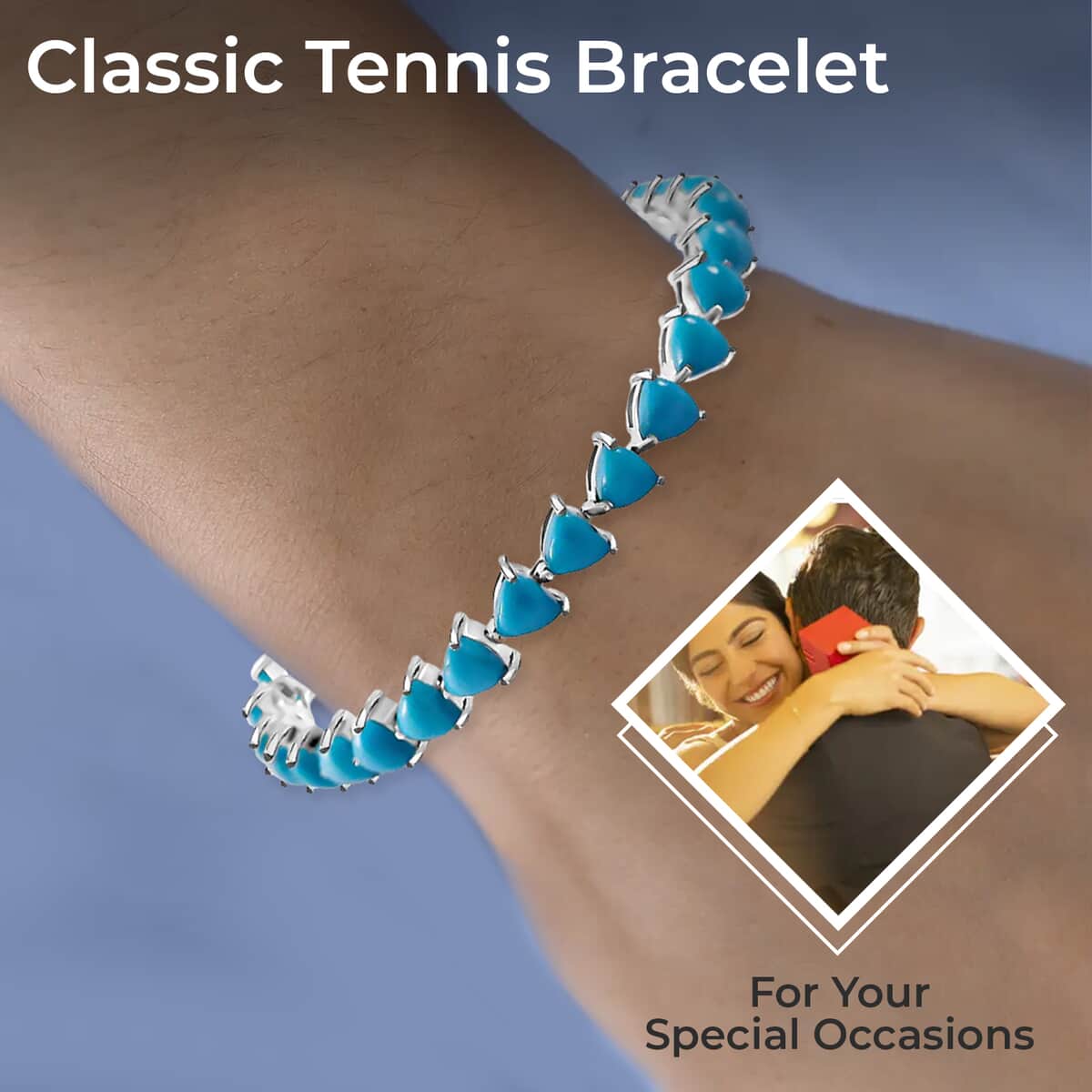 Premium Sleeping Beauty Turquoise Tennis Bracelet, Turquoise Bracelet,  Platinum Over Sterling Silver Bracelet, Turquoise Jewelry, Gift For Her (7.25 In) 13.40 ctw image number 2