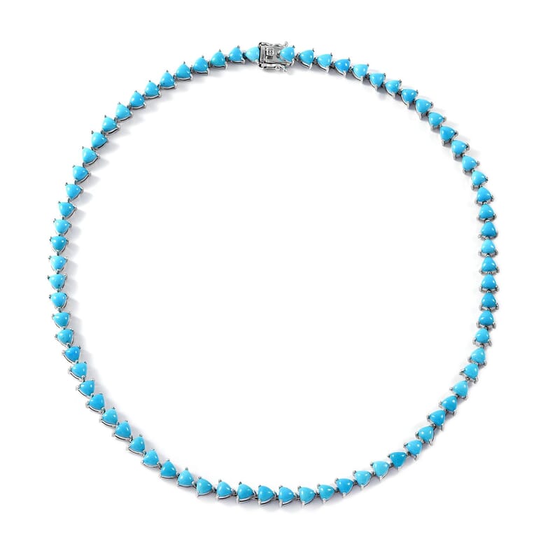 Premium Sleeping Beauty Turquoise Tennis Necklace 18 Inches in Platinum Over Sterling Silver 32.50 ctw