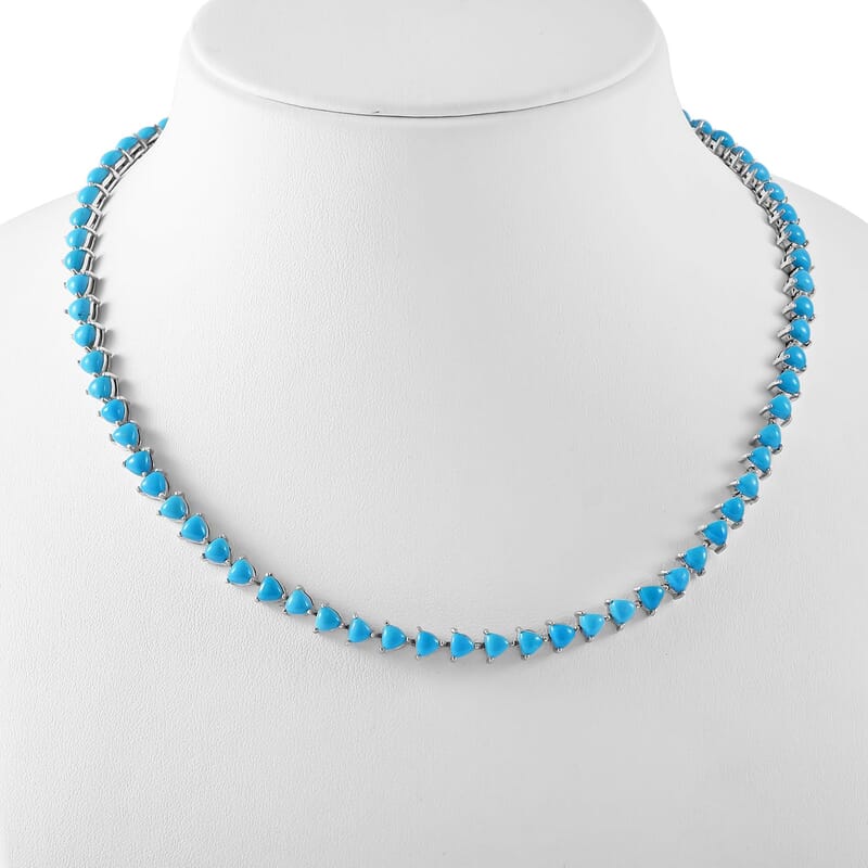 Premium Sleeping Beauty Turquoise Tennis Necklace 18 Inches in Platinum Over Sterling Silver 32.50 ctw