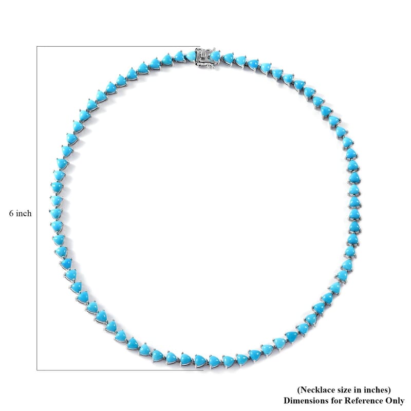 Premium Sleeping Beauty Turquoise Tennis Necklace 18 Inches in Platinum Over Sterling Silver 32.50 ctw
