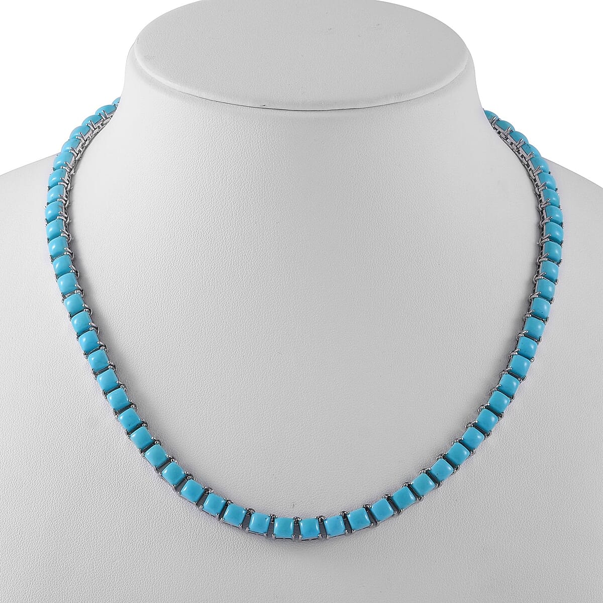 Premium Sleeping Beauty Turquoise Tennis Necklace 18 Inches in Platinum Over Sterling Silver 45.35 ctw image number 1