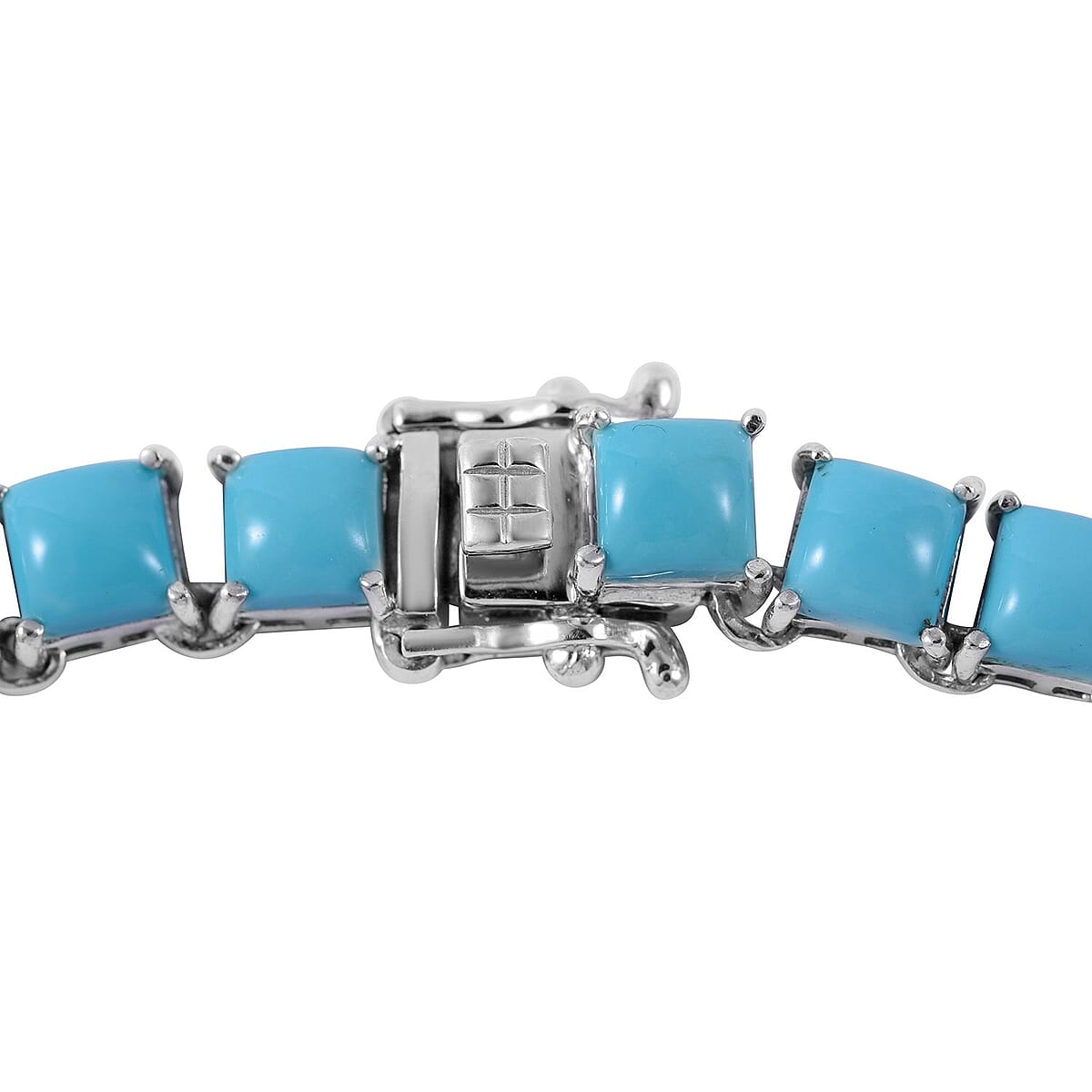 Premium Sleeping Beauty Turquoise Tennis Necklace 18 Inches in Platinum Over Sterling Silver 45.35 ctw image number 3