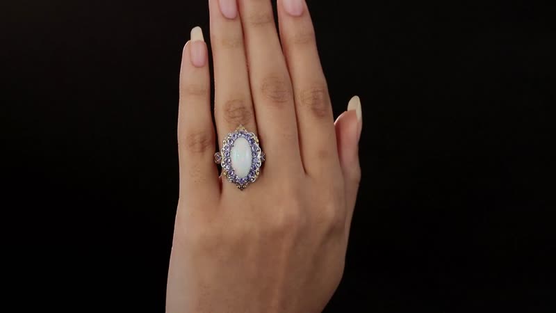 Premium Ethiopian Welo Opal and Tanzanite Ring in Vermeil YG and Platinum Over Sterling Silver 4.75 ctw