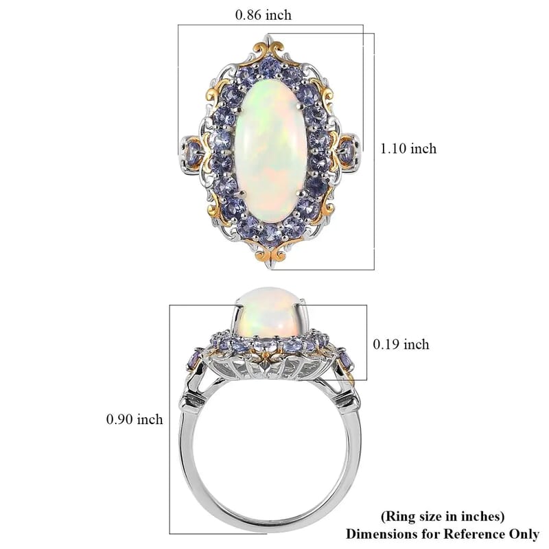 Premium Ethiopian Welo Opal and Tanzanite 4.75 ctw Accent Ring, Floral Halo Ring, Vermeil YG and Platinum Over Sterling Silver Ring, Opal Jewelry, Gifts For Her (Size 10.0)